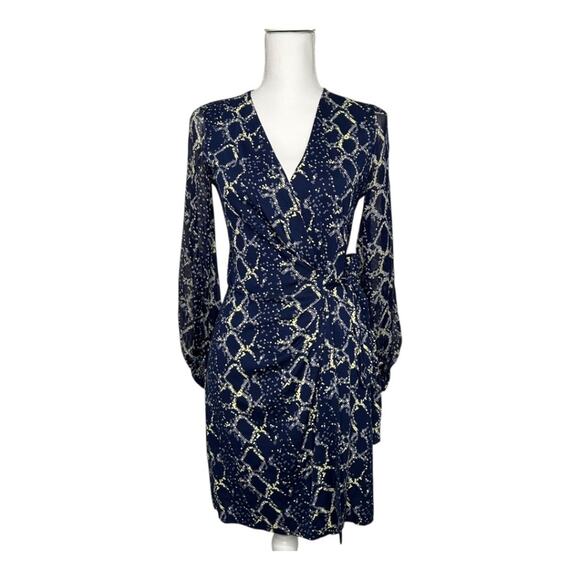 Diane von Furstenberg Sigourney Wrap Dress Snake Check Midnight Blue SZ 2 NWT - Picture 2 of 14